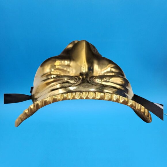 Vintage 1970s Brass Tragedy Death Mask Wall Art Gothic Theater Drama Prop Ribbon - Picture 6 of 8